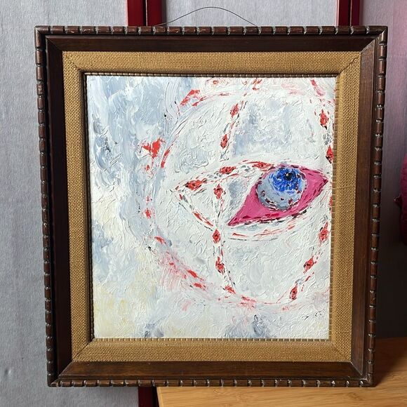 Abstract Original Acrylic Multicolored Painting w/Wooden Frame & Tweed Matting - Picture 15 of 15
